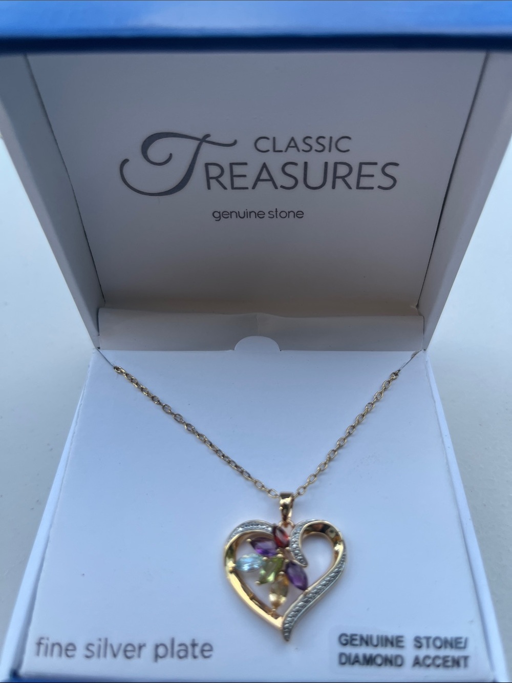Classic Treasures Gold Heart Necklace with Multicolor Stones